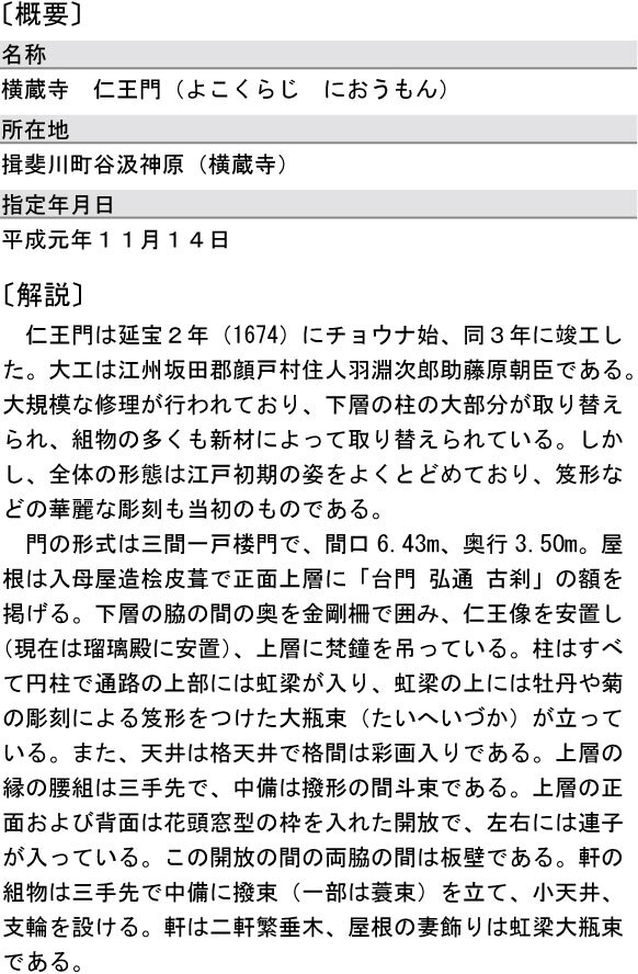 横蔵寺仁王門（県指定・建造物）の概要と解説の画像