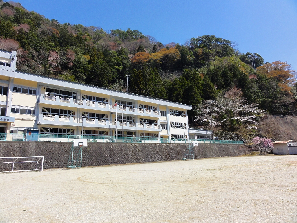 運動場と校舎の画像