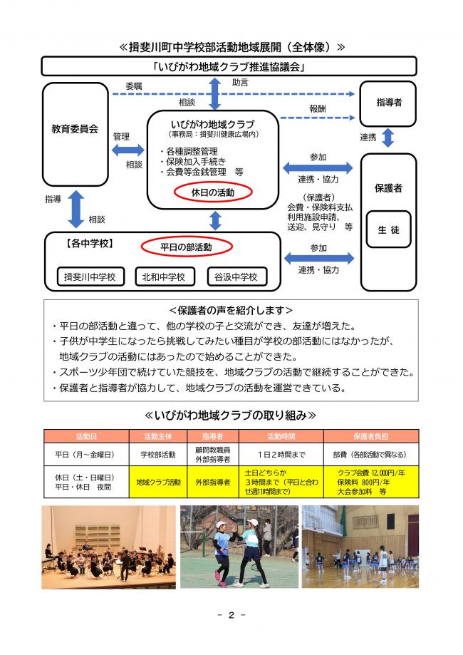 揖斐川町立中学校における休日部活動の地域移行についてのリーフレット２